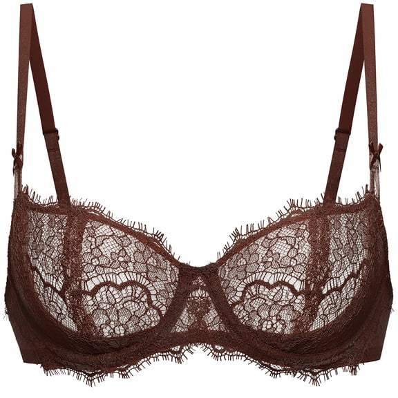 Delimira Women's Eyelash Lace Balconette Bra Plus Size, Underwire, Unlined, Push up, See Through