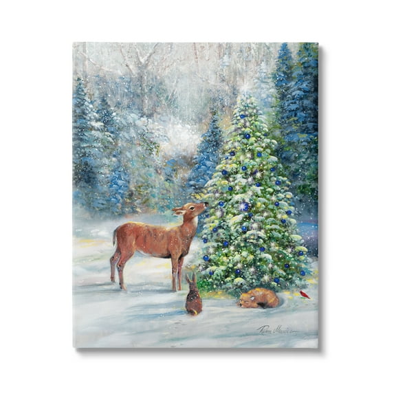 Stupell Industries Winter Woodland Animals Tree Holiday Painting Gallery Wrapped Canvas Print Wall Art