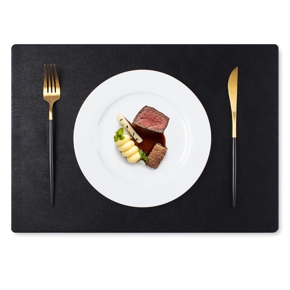 Vinyl Placemats Set of 6-12 X 17 Inch - Faux Leather 100% Waterproof Oil-Proof Wipeable PU Place Mats, Heat Resistant Reversible Table Mats for Kitchen, Dining, Outdoor