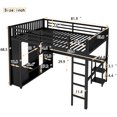 thumbnail image 3 of Queen Size Loft Bed with Desk and Wardrobe, Heavy Duty Metal Loft Bed with Hanging Rod and Open Storage Shelves, Game Loft Bed with Guardrail and Ladder for Adults Teens, Black, 3 of 9