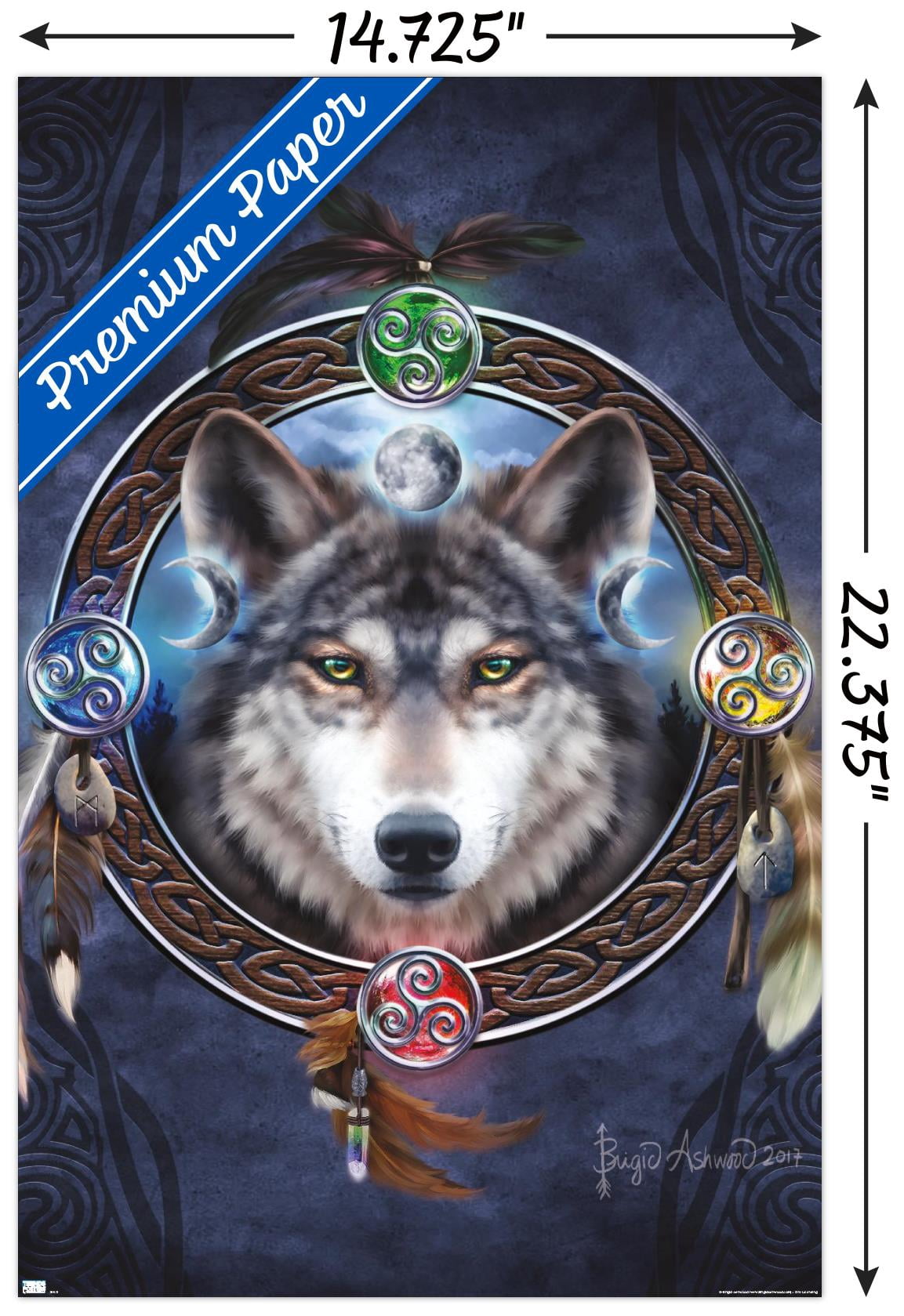 Brigid Ashwood - Celtic Wolf Guide Wall Poster, 14.725" x 22.375"