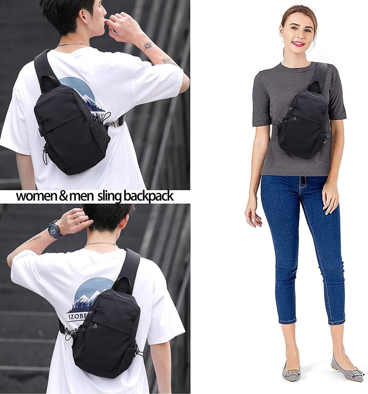 Zhaomeidaxi Small Sling Crossbody Backpack Shoulder Bag for Men Women,  Lightweight One Strap Backpack Sling Bag Backpack for Hiking Walking Biking