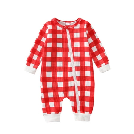 

Sunisery Toddler Baby Girls Boys Christmas Jumpsuit Print Round Neck Long Sleeve Zip Up Romper Bodysuit