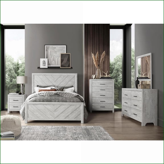 Bedroom Set, Queen 5-Piece Modern Natural Wood Storage Furniture | Standard Beds | Double Dressers