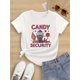 thumbnail image 1 of Girls' 100% Cotton Short Sleeve T-Shirt - Candy Security Graphic Print, Round Neck Casual Top, All-Season Comfort, Regular Fit for Ages 6-14, Girl Clothes, Everyday Kids Top, Vibrant Colors, 1 of 4