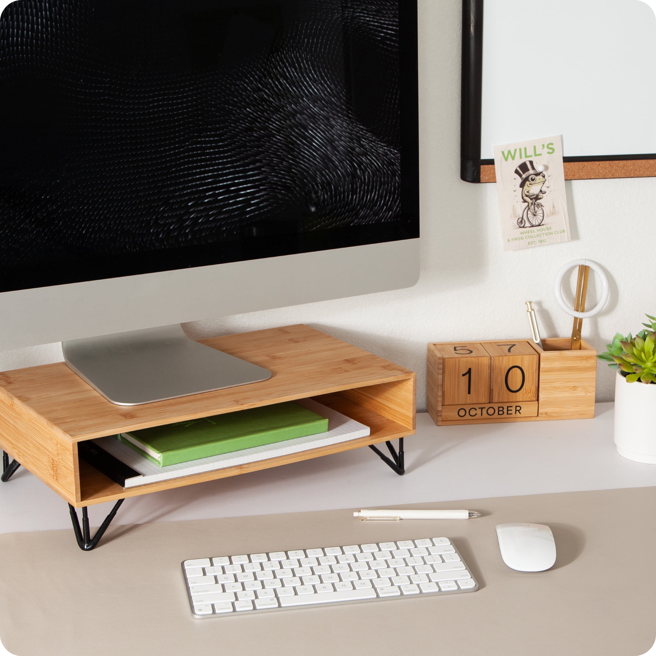 U Brands Verona Desk Monitor Stand with Storage, 16.5 x 10.3 x 5 in., Bamboo