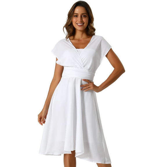 DARING DIVA Women's Chiffon Self Tie Multi-wear Dresses L White