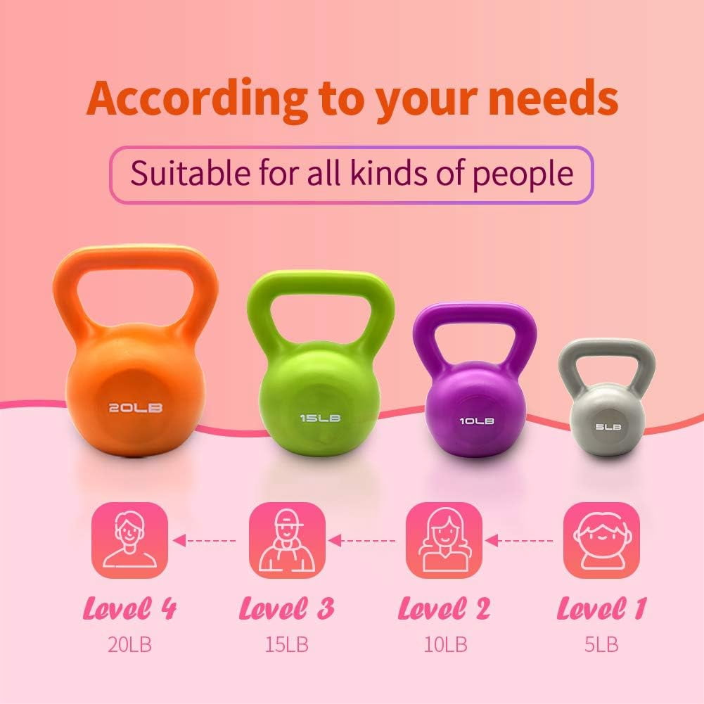 Exercise Equipment 5lbs Kettlebell Set, Strength Training Kettlebells Weight Set for Women, Vinyl Coated Kettle Bell for Home Gym Workout Weight Lifting Equipment, Comfortable Grip Wide Handle Weigh