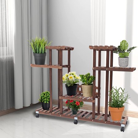 6 Tiers 12 Pots Plant Stand Plant Shelf Wood Flower Holder