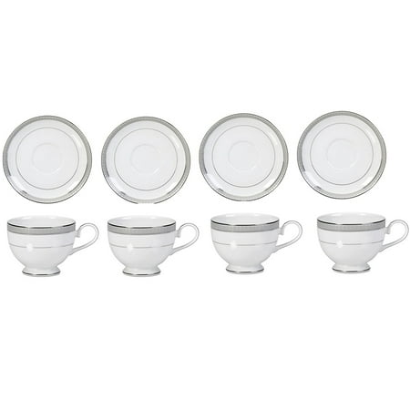 Mikasa Teacup - Mikasa Platinum Crown Tea Cups and Saucers set of 8 Service for 4