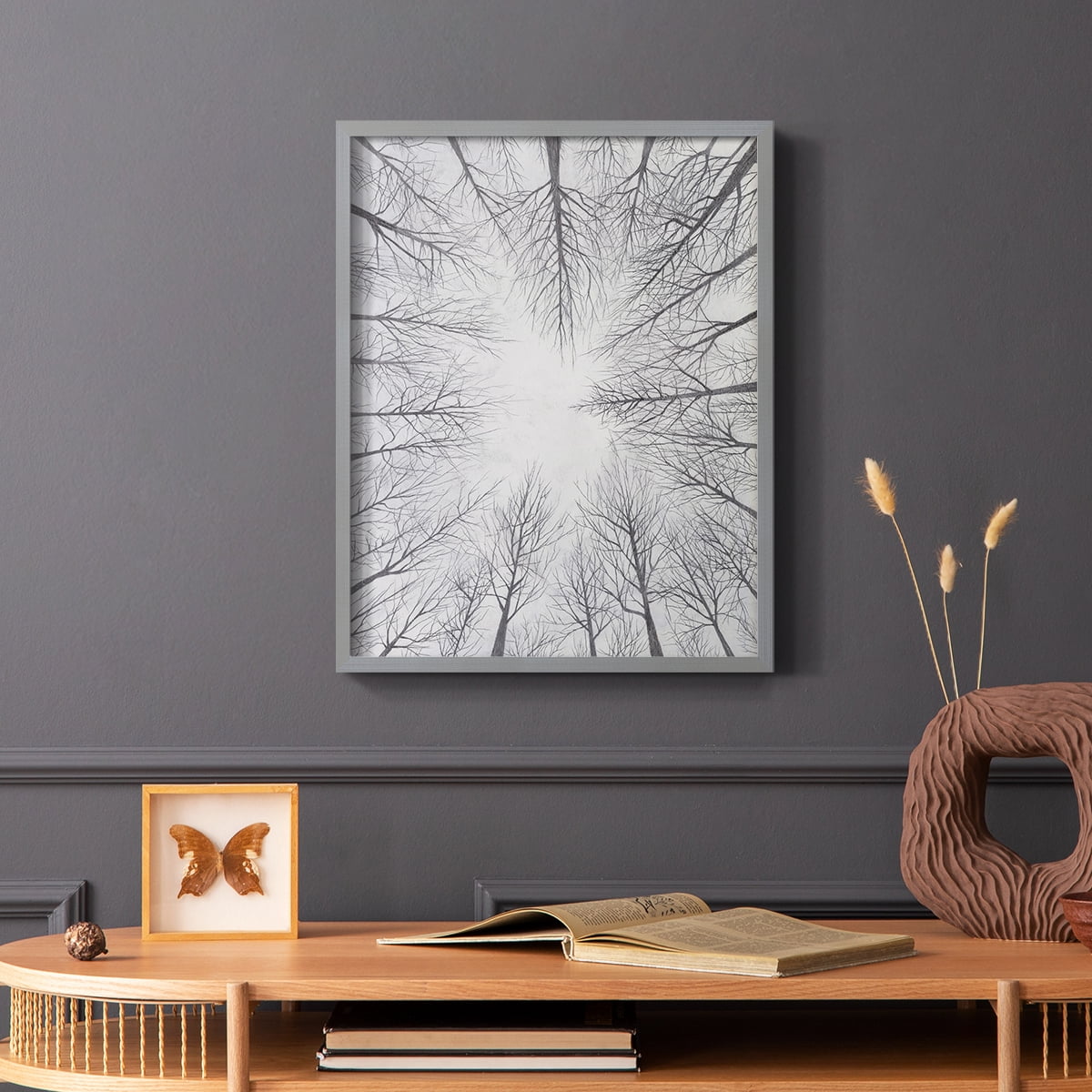 Deciduous Canopy I Framed Print in Gray Solid Wood Framed Print No Nail Hanging
