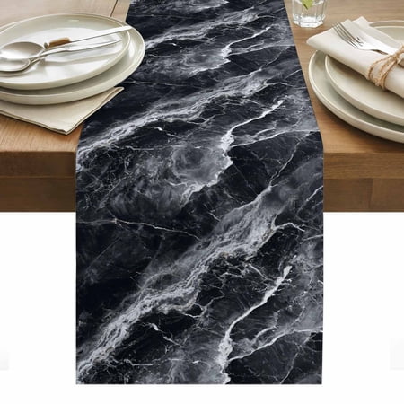 Black Marble Table Runner - 108 Inch Long Kitchen Dining Table Runner Dresser Scarves Vintage Chic Abstract Texture Aesthetic Farmhouse Decor for Coffee Tables Wedding Party Banquet