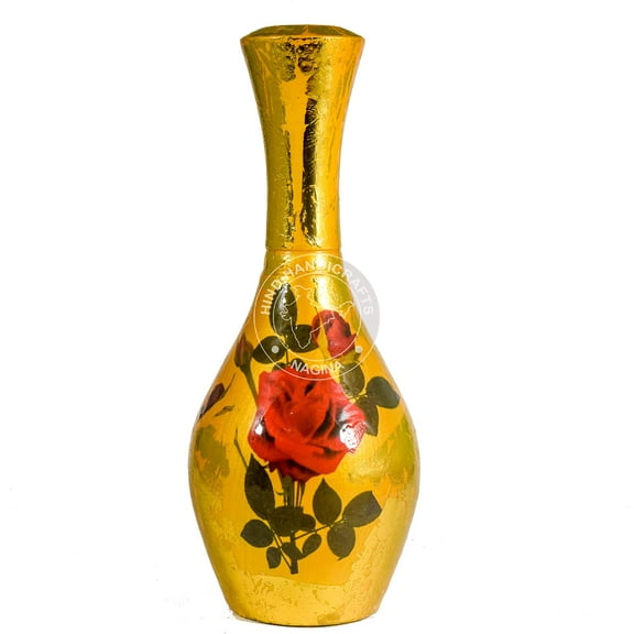 Hind Handicrafts Decorative Hand Painted Mango Wooden Flower Vase for Home Office Decor, Living Room, Dining Table Centerpiece -12x4 Inches Inches (Multi)