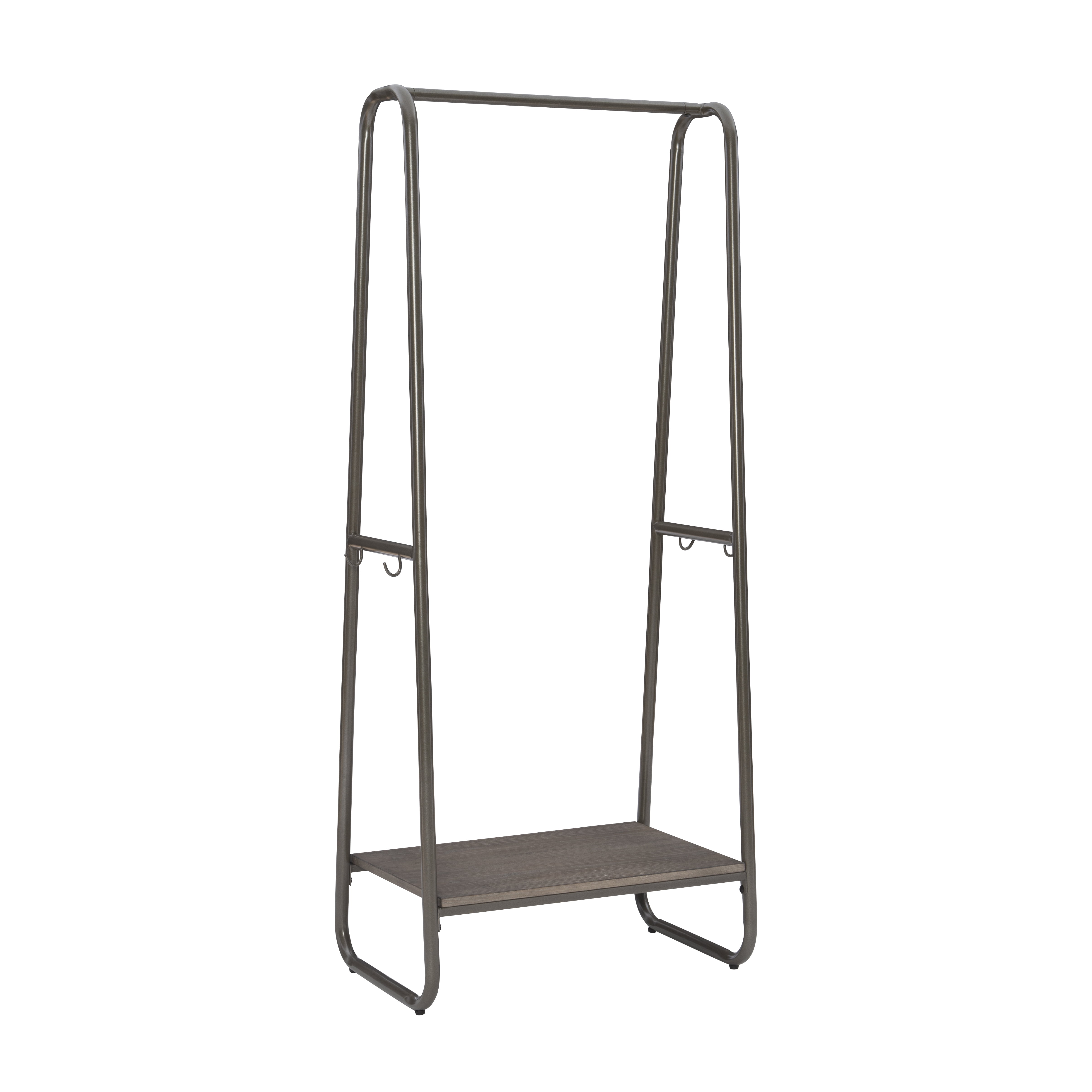 Linon Athania Kids Contemporary Clothing Rack Hall Tree with 4 Hooks and Shelf, Pewter