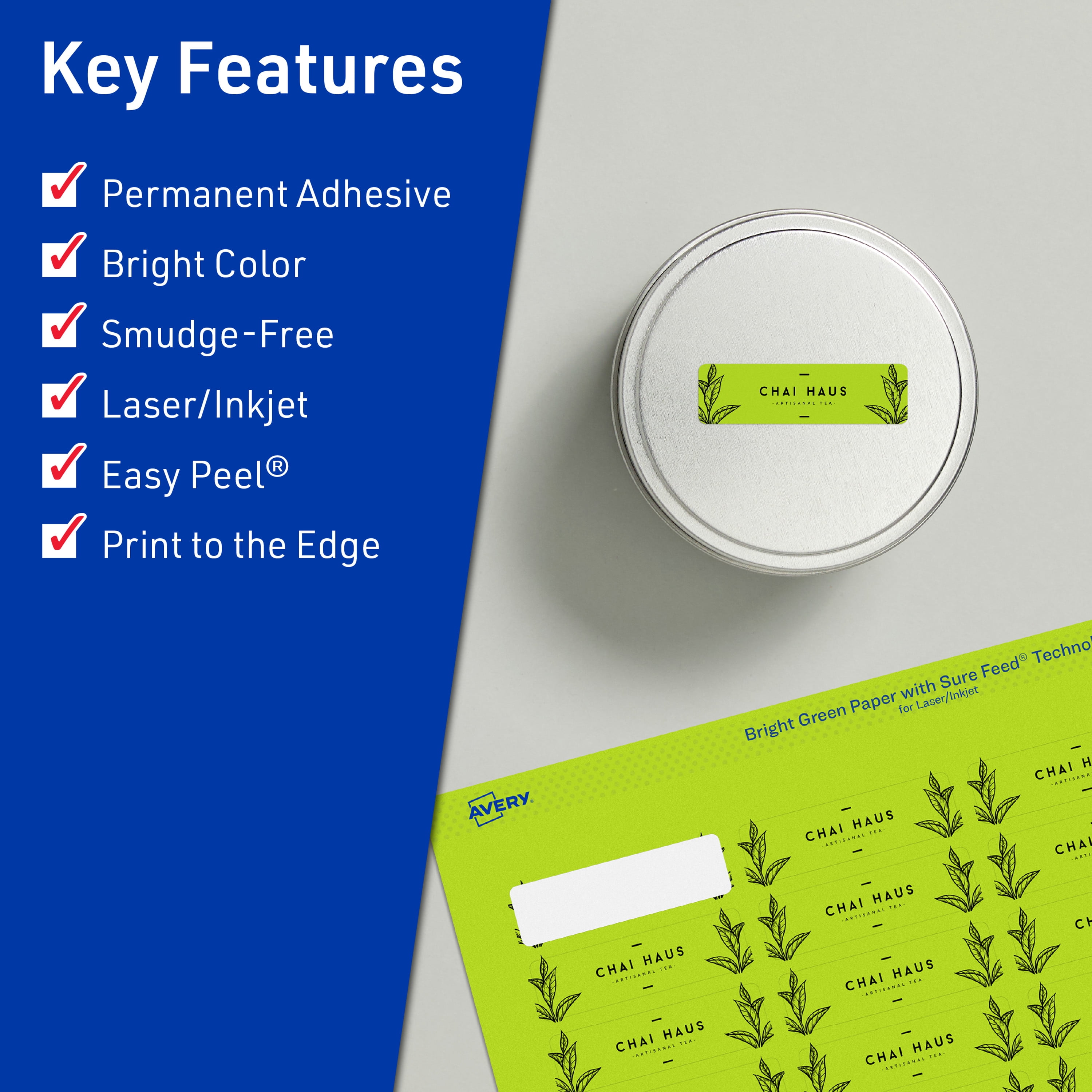 Avery Printable Rectangle Labels, Bright Green, 1" x 1.5", 640ct