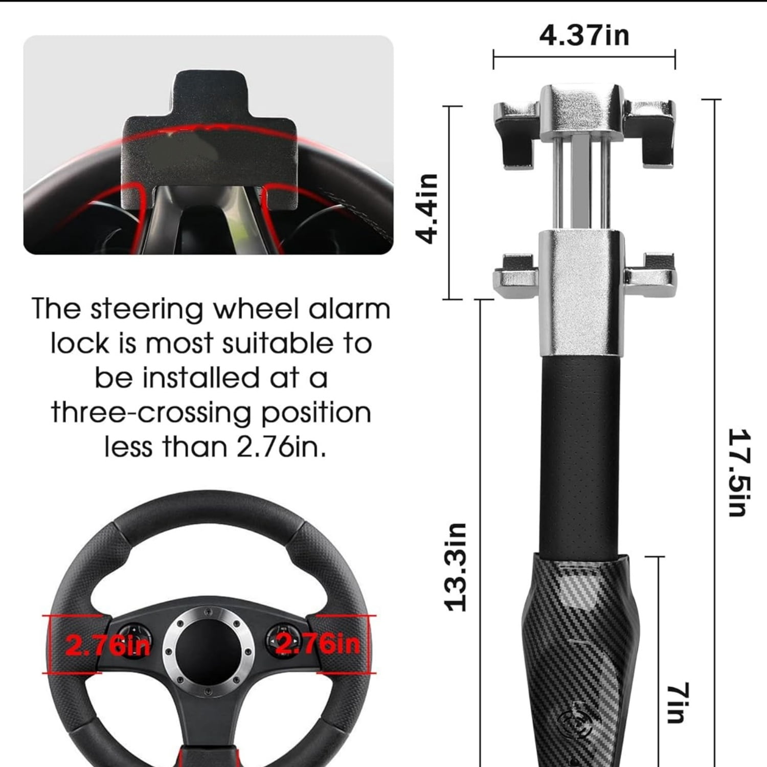 Steering Wheel Lock with Alarm,Heavy Duty Anti-Theft Car Device Car Lock Car Theft Prevention Universal Fit for Vehicle Truck Van SUV Car Security with 2 Keys