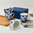 thumbnail image 3 of STP GOODS Mizuki Porcelain Mug Set of 4 pcs 13.5 fl oz (400 ml) Floral Mugs Coffee and Tea Mugs for Latte Cocoa Chocolate, White and Blue, 3 of 7