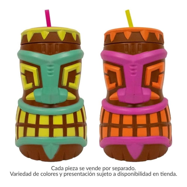 Vaso con Popote Cool Gear de Plástico Diseño Tiki Varios Colores 1.65 Litros 1 Pieza