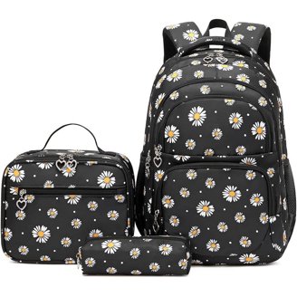 New Black and White Print Backpack&Lunch Box Combo 3pcs/set Printing Backpack Teens Large Capacity School  main image 3