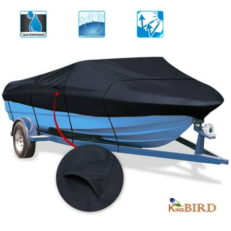 - KING BIRD Waterproof Heavy Duty 600D Polyester Boat Cover with Quick-release Adjustable Buckle, Fits for V-Hull, Tri-Hull, Runabout Boat, Storage Bag Included, 17-19ft (Dark Gray)