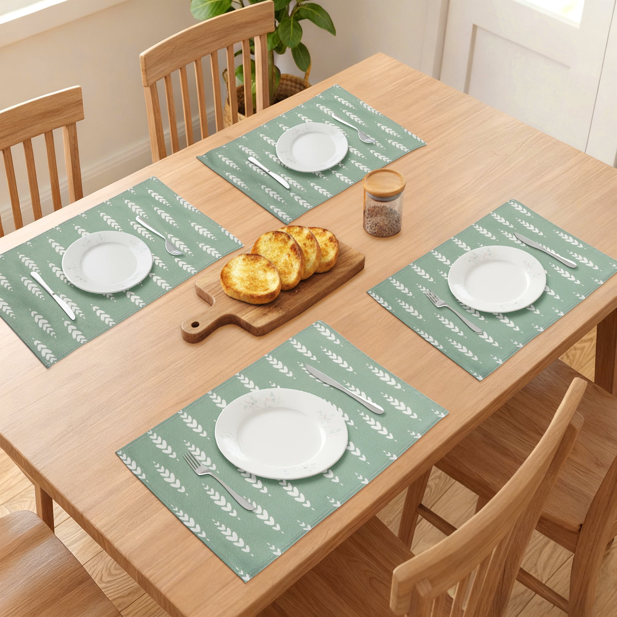 Unique Bargains Plastic Placemats Set of 6 for Dining Table Decor Indoor Green/White
