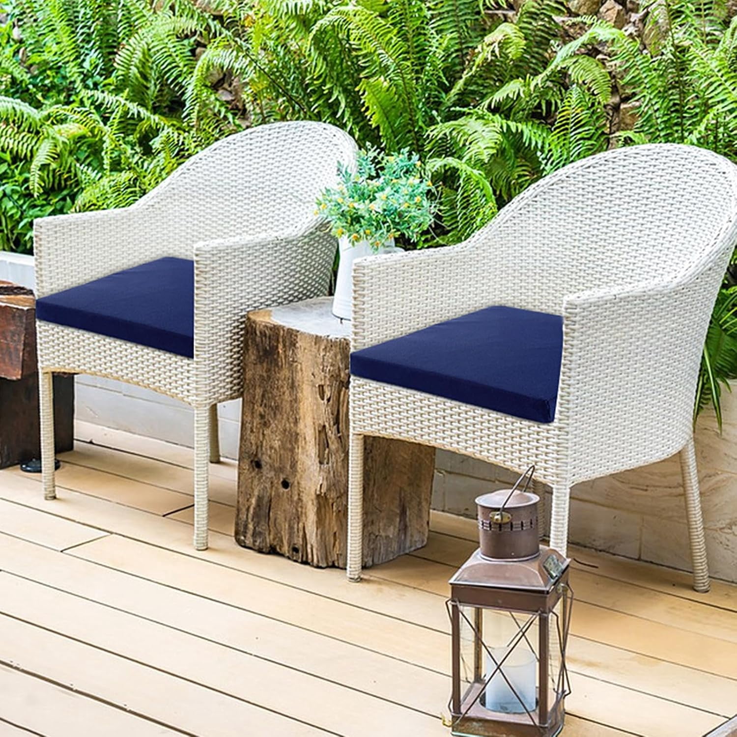Patio Chair Cushions Set of 4, Outdoor Seat Cushions for Patio Furniture 19 x 19 Inch, Indoor Square Corner Dining Chair Pads Set with Ties and Inner Dust Cover, (Dark Blue)