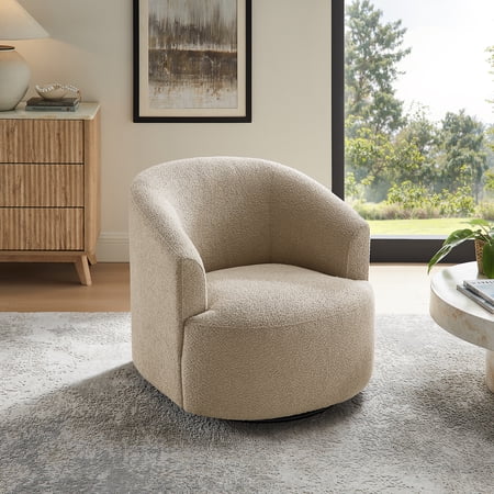 MAINSTAYS BOUCLE SWIVEL ACCENT CHAIR, TAUPE