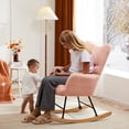 thumbnail image 3 of CONCETTA Nursery Rocking Chair, High Back Plush Upholstered Glider Rocking Chair, Teddy Fabric Upholstered, Nursery, Bedroom, Living Room Modern Rocking Decorative Chair, Pink, 3 of 9