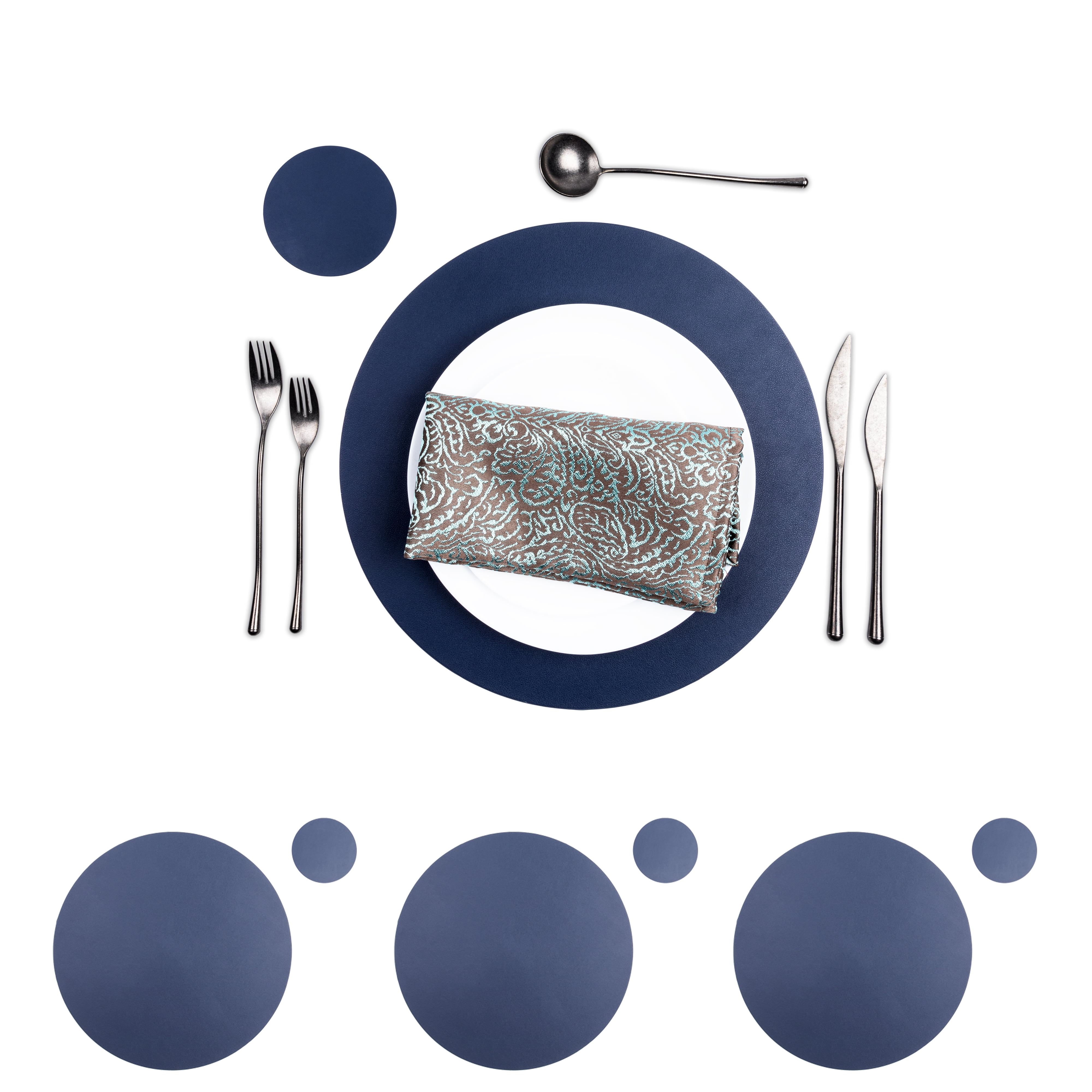 Kazabaza Round FAUX Leather Placemat and Coaster Easy to Clean Washable