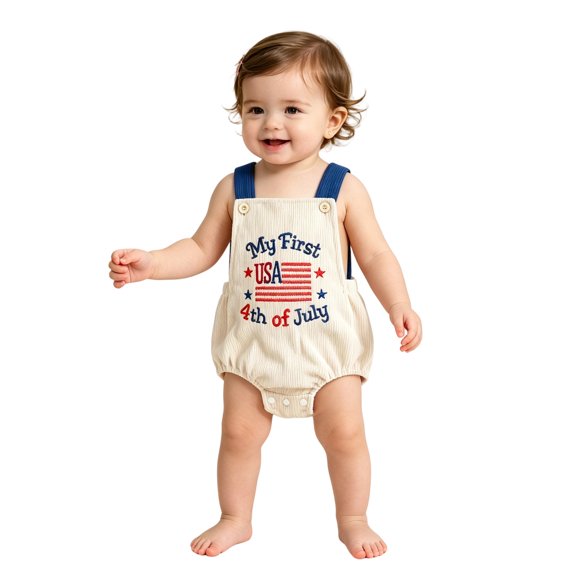 Jamsmile Newborn Boys Rompers Summer Independence Day Embroidery Corduroy Romper Bodysuits 4th Of July Infant Clothing Sets