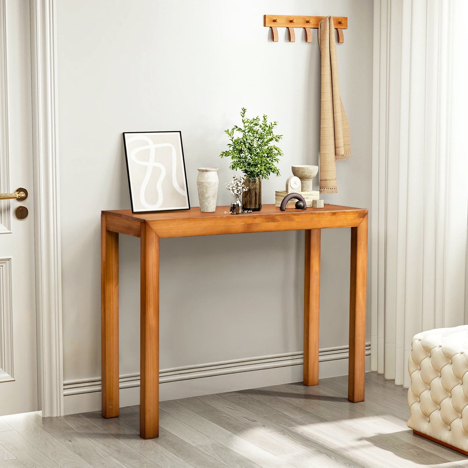 Zimtown Modern Console Table for Entryway, 46" Long Simplistic Sofa Table Narrow Hallway Foyer Table for Living Room, Honey Wood