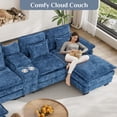thumbnail image 6 of Wiilayok 133" U Shaped Cloud Couch Modular Sectional Couches for Living Room Fluffy Chenille Deep Seat Sofa Set with Double Chaise Lounge, Storage Central Console, Cup Holders, USB Port, Dark Blue, 6 of 9