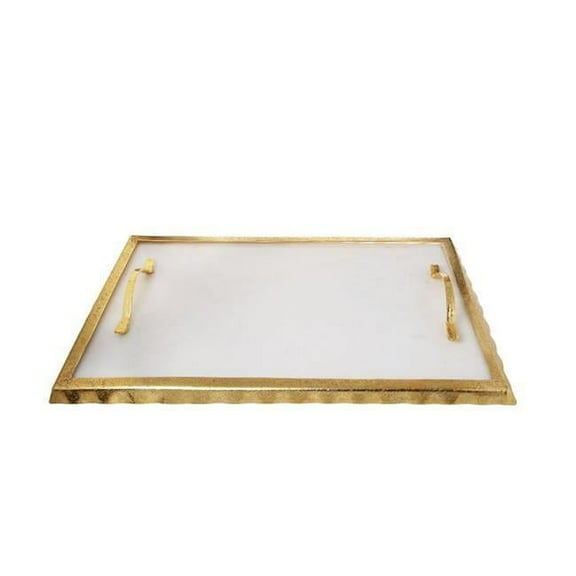 Classic Touch MGT766 White Marble Challah Tray with Gold Rim & Handles, 17. 25 x 10.25 1.5 in.
