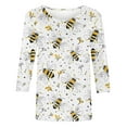 thumbnail image 5 of Bee Festival 3/4 Length Sleeve Womens Tops Round Neck Loose Spring Tee Shirts Dressy Casual Print Blouses Tunic, 5 of 6