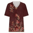 thumbnail image 5 of Fesfesfes Oversized Workout Shirts for Women's Fashion Casual Plus Size Scenic Flowers Printing V-Neck T-Shirt Tops Women Tops S(US:4), 5 of 6