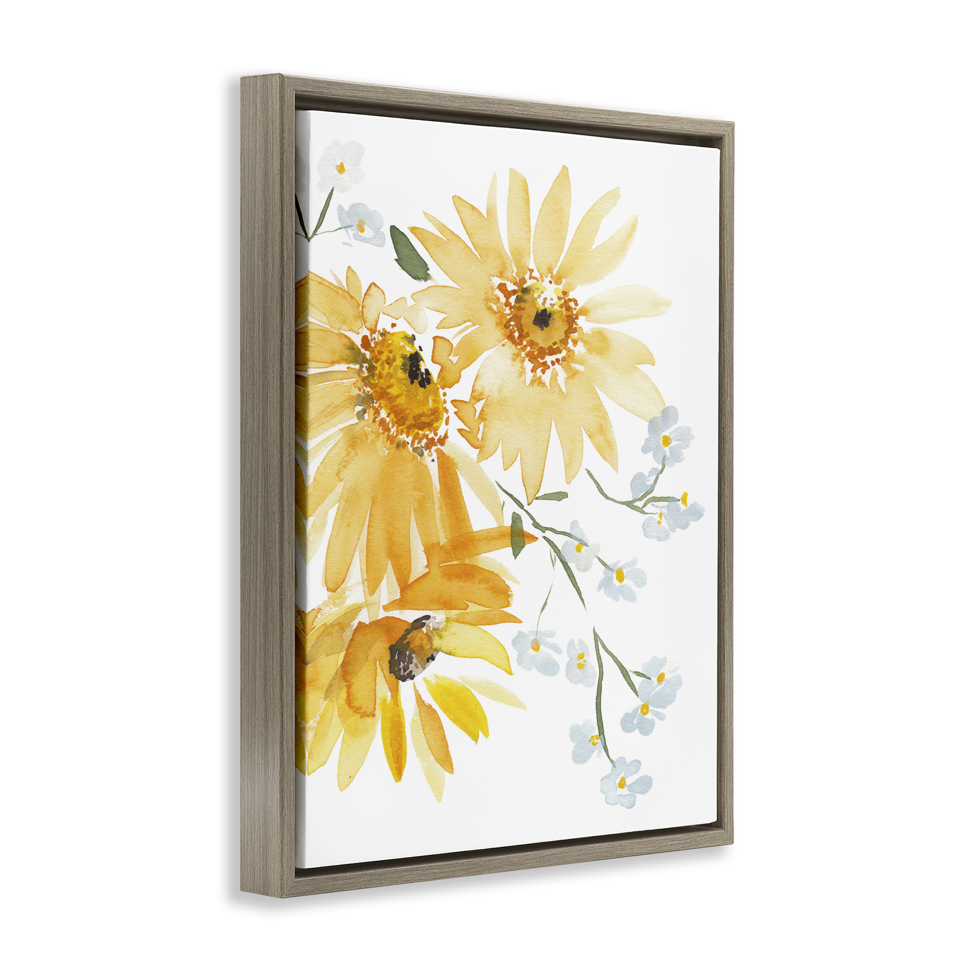 Stupell Industries Modern Yellow Daisies Botanical & Floral Painting Brown Floater Framed Art Print Wall Art, 25 x 31