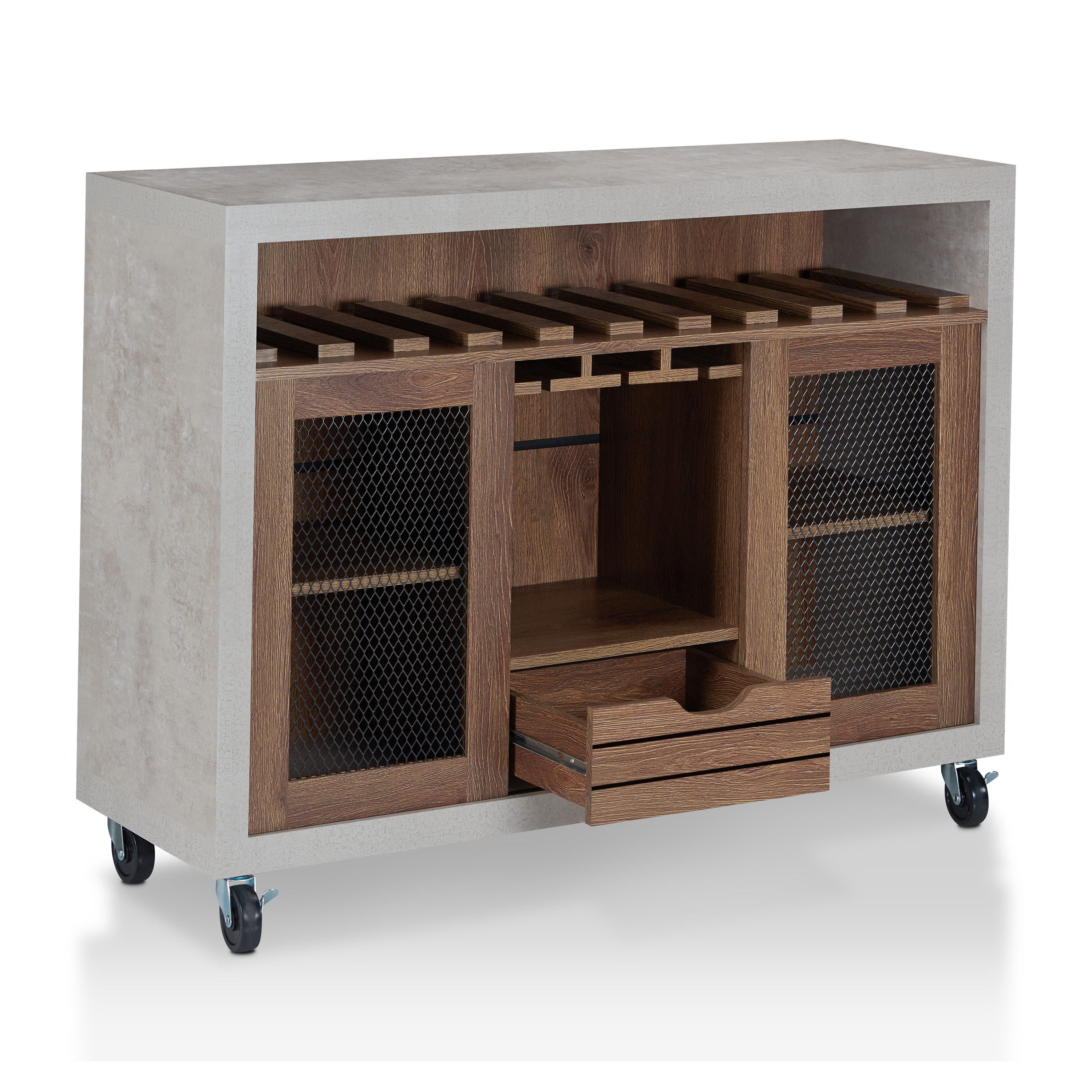Furniture of America 47" Joslyn Industrial Wood Multi-Storage Sideboard Buffet, Distressed Walnut