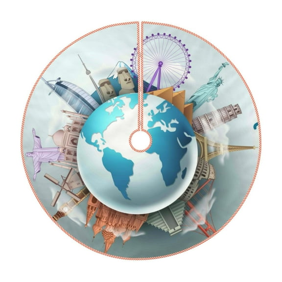 Rateoe Let's go Travel Pattern Christmas Tree Skirt with Ties , Christmas Tree Decorations, Farmhouse Christmas Decor Xmas Holiday Decorations-30"