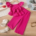 thumbnail image 4 of WXFAZCVU Girls Summer Outfits Ruffle Short Sleeved Top and Wide Leg Pants Kids Clothing Set Size 90, 4 of 4