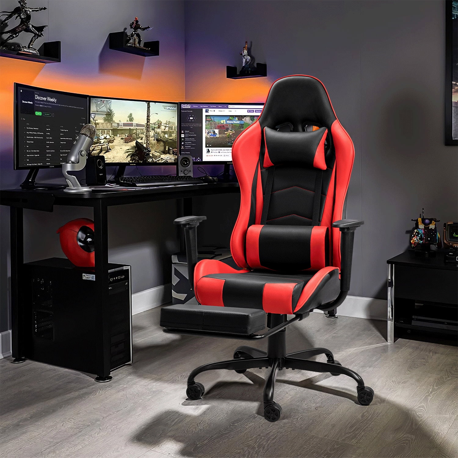 Lacoo PU Leather Gaming Computer Chair with Footrest and Lumbar Support -  The SUP Desk