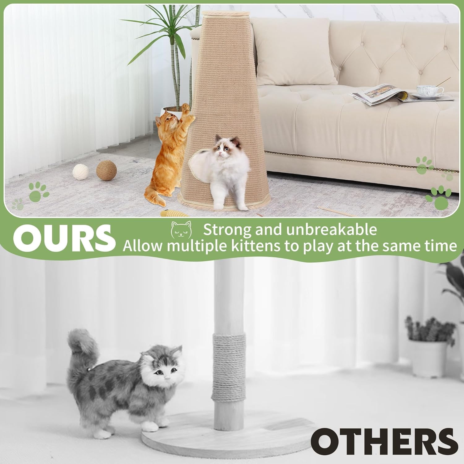 Tall Cat Scratching Posts for Indoor Cats, Premium Sisal Rope Scratch Posts for Kitten and Adult Cats, Scratcher Post Tree Kitten Interactive Toy to Protect Your Furniture for Cats at All Ages