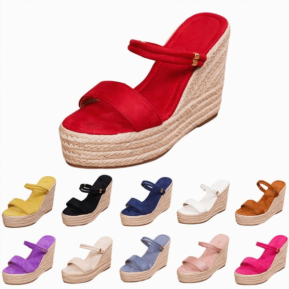 Espadrilled Wedge Sandals for Women Suede Braided Heeled Strappy Slides Round Open Toe Platform Summer Comfortable Slippers Shoes Blue Size 7.5