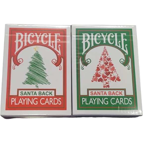 Lot 2 Bicycle Playing Cards Santa Back Decks Red and Green