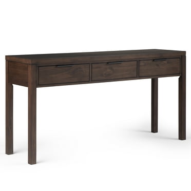 Simpli Home Hollander 60 inch Wide Solid Wood Contemporary Console Table in Warm Walnut Brown