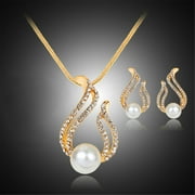 Fashion Casual Exquisite Luxury Diamond Pearl Necklace Earring Set