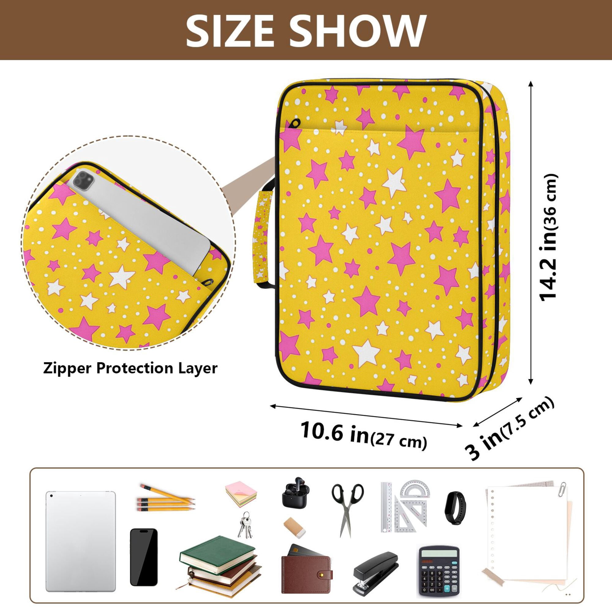 FORMRS Accordion File Folder A4 Size 7-Pocket Expanding Document Organizer Bag with 3 Ring Binder, Pink Stars