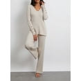 thumbnail image 2 of KelaJuan Women's 2 Piece Casual Outfits Long Sleeve V Neck Knit Tops Solid Color Ribbed Wide Leg Pants Sets, 2 of 6