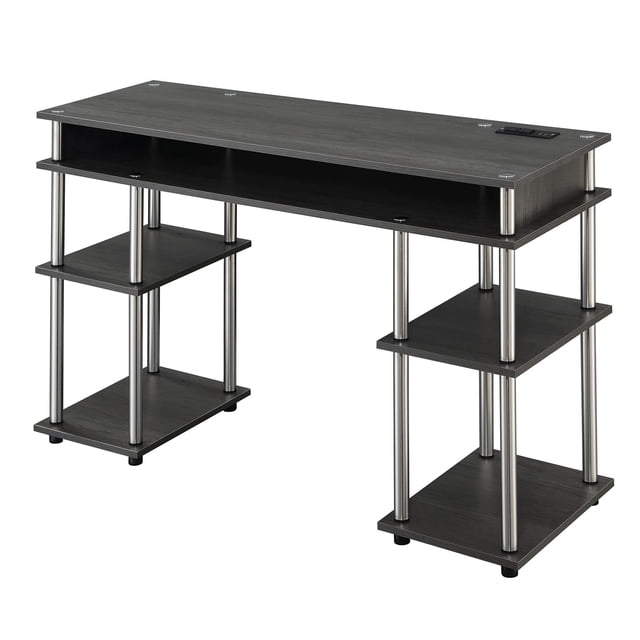 Pemberly Row Bureau d'Étudiant avec Station de Recharge, Fini Bois Gris