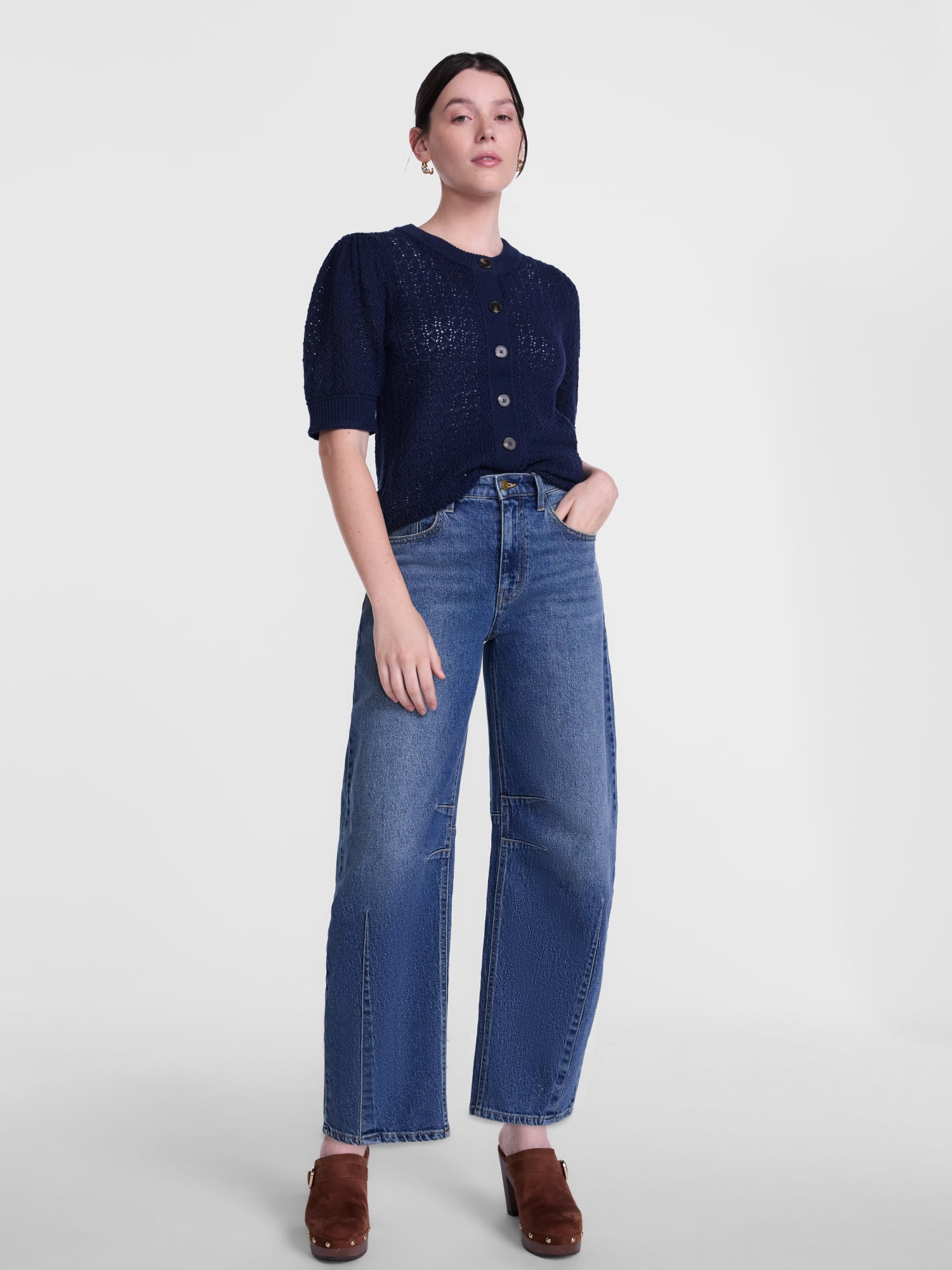 Scenario Women's and Women's Plus Crewneck Cardigan with Short Sleeves, Lightweight, Sizes XS-4X