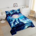 thumbnail image 3 of Erosebridal Wolf Comforter Set Twin Size,Teal Blue Galaxy Bedding Set Moon and Stars Decor Bedroom,Safari Wolf Print Bedding Comforter Sets Woodland Tree Quilt Bed Set 2Pcs, 3 of 5